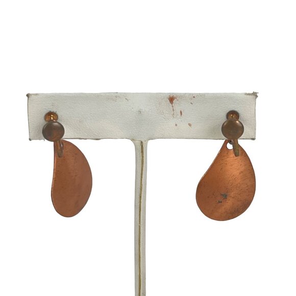 Vintage Copper and Green Enamel Dangle Screw Back Earrings - Picture 7 of 9